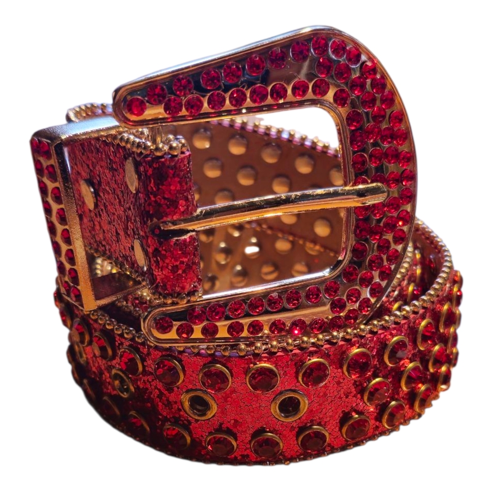 Red Rhinestone Studded Belt